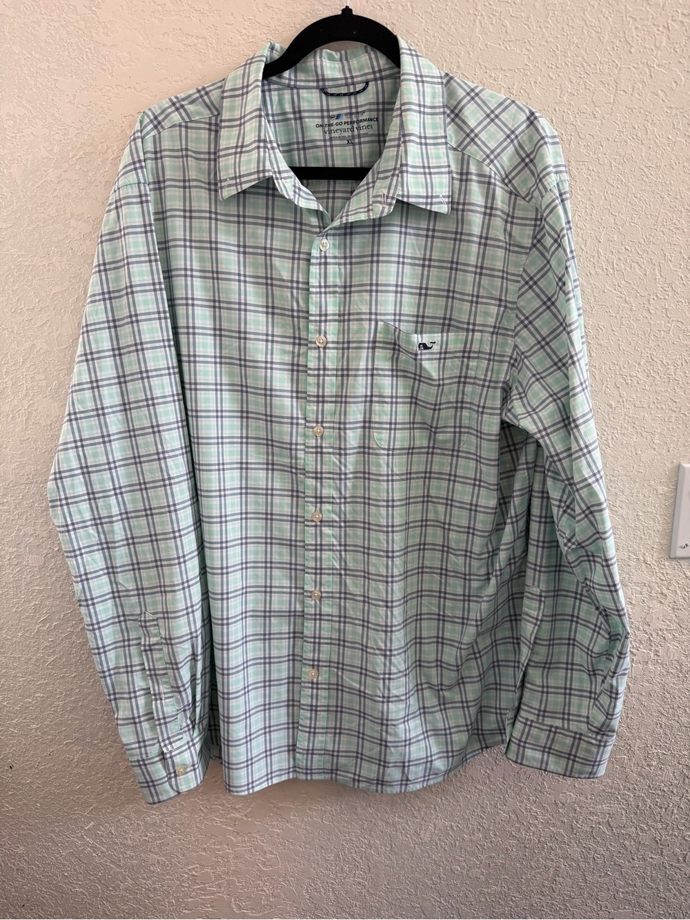 Vineyard Vines Green Plaid OTG Performance Button Down Long Sleeve Sz XL